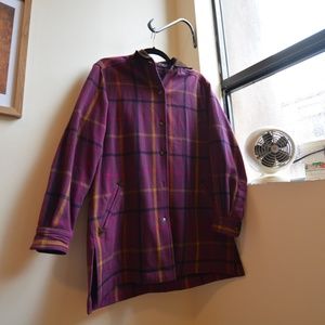 Purple Plaid Wool Button Up Jacket Size Medium